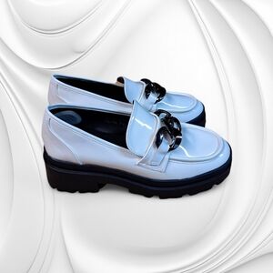 🔥🌸 SHUSHOP Women's Talitha White Chunky Platform Faux Leather Loafers. NWOT